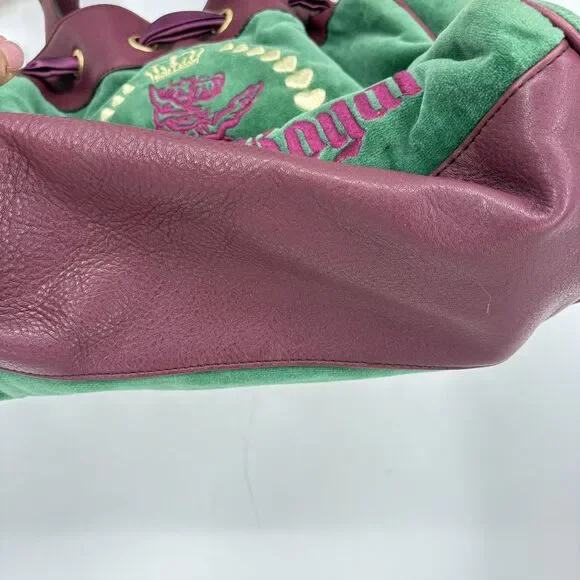 Vintage Juicy Couture Daydreamer Tote Bag Purse Royal Dog Bow Pompom Pin Charm - Picture 3 of 11